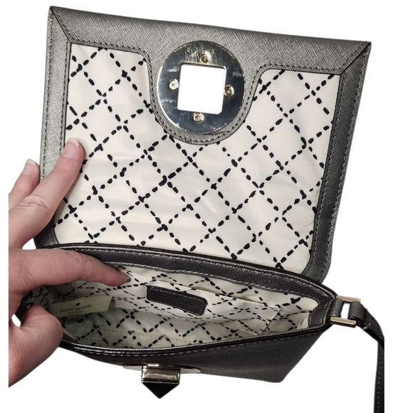 kate spade New York | Newberry Lane Sally Leather Crossbody | Metallic Silver - Picture 12 of 16